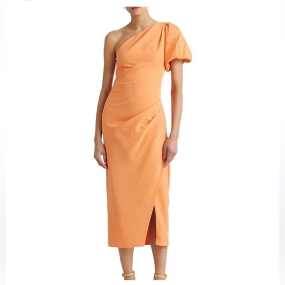 Lauren Ralph Lauren‎ Peach One Shoulder Midi Dress Size 12 - Picture 1 of 11